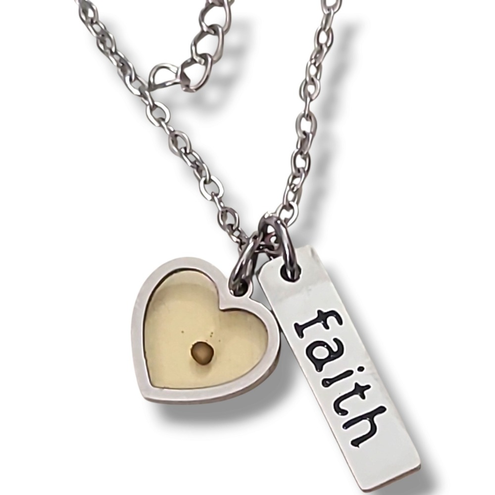 Dainty Silver Tone Mustard Seed Faith Pendant Necklace
